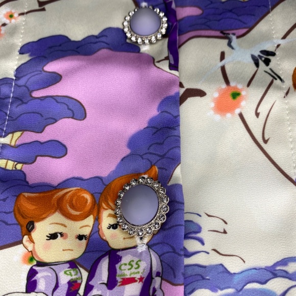 MUKZIN Adventure in Space Purple Print Button Up Long Sleeve Top Size L - Picture 9 of 12